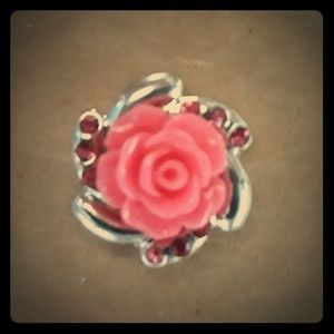 Pink Rose and rhinestone 18/20mm snap charm